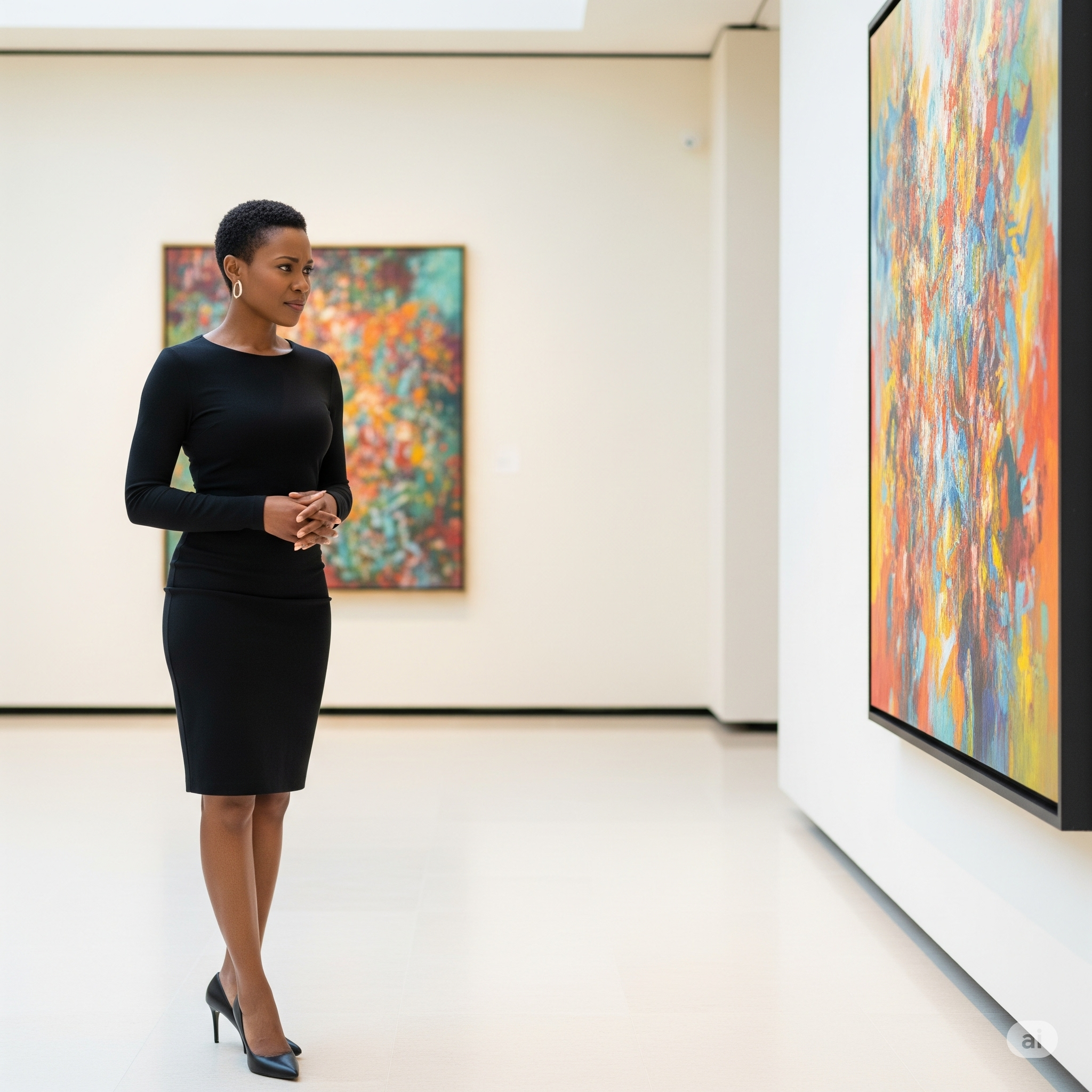 person looking at art