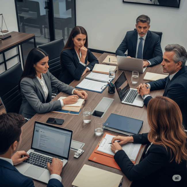 legal and compliance requirements lawyers around a conference table